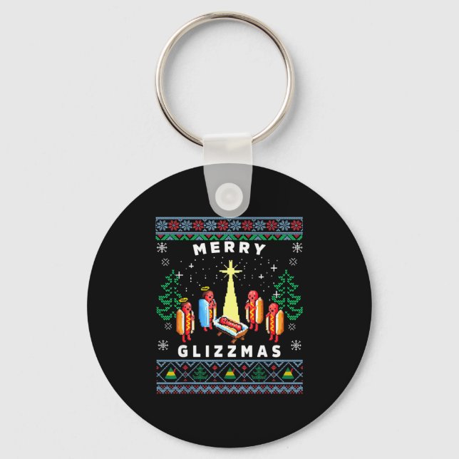 Merry Glizzmas Funny Ugly Christmas Sweater Glizzy Key Ring (Front)