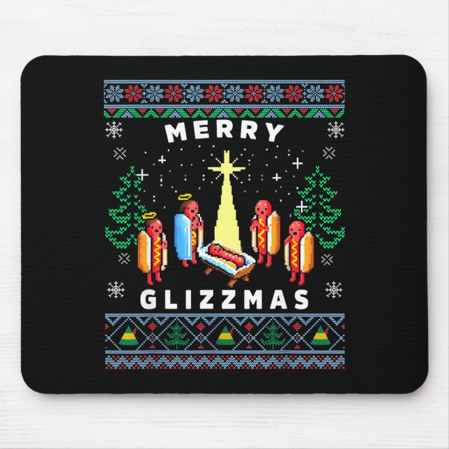 Merry Glizzmas Funny Ugly Christmas Sweater Glizzy Mouse Mat (Front)