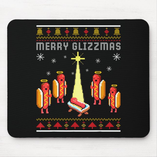 Merry Glizzmas Hot Dog Funny Ugly Christmas Sweate Mouse Mat (Front)