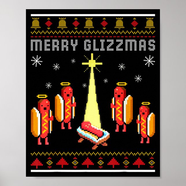 Merry Glizzmas Hot Dog Funny Ugly Christmas Sweate Poster (Front)