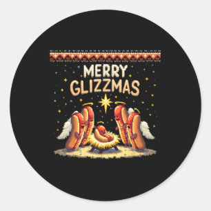 Merry Glizzmas Hot Dog Humour Funny Food Lovers Co Classic Round Sticker