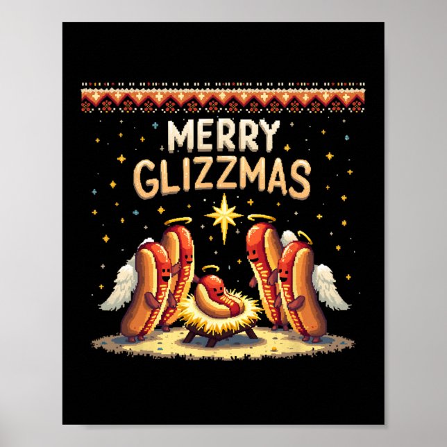 Merry Glizzmas Hot Dog Humour Funny Food Lovers Co Poster (Front)