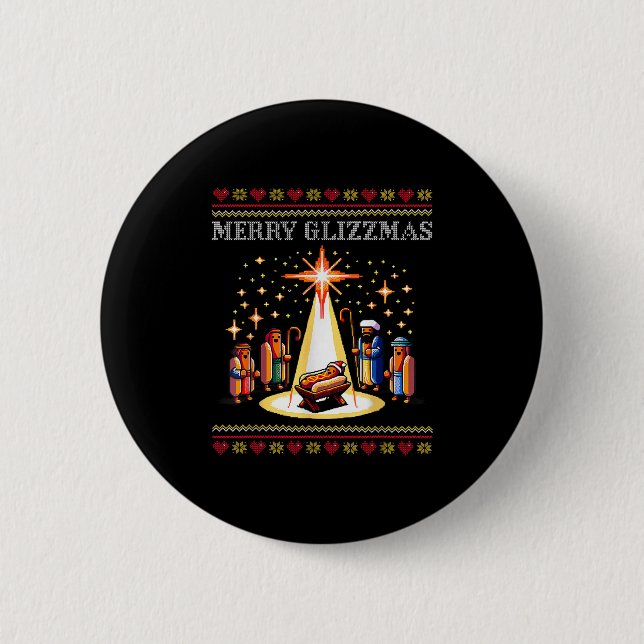 Merry Glizzmas Tacky Funny Merry Christmas Hot Dog 6 Cm Round Badge (Front)