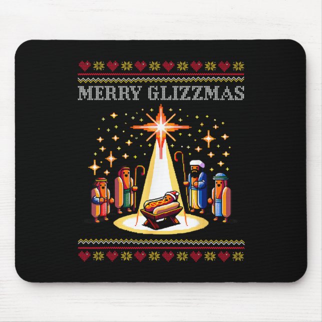 Merry Glizzmas Tacky Funny Merry Christmas Hot Dog Mouse Mat (Front)