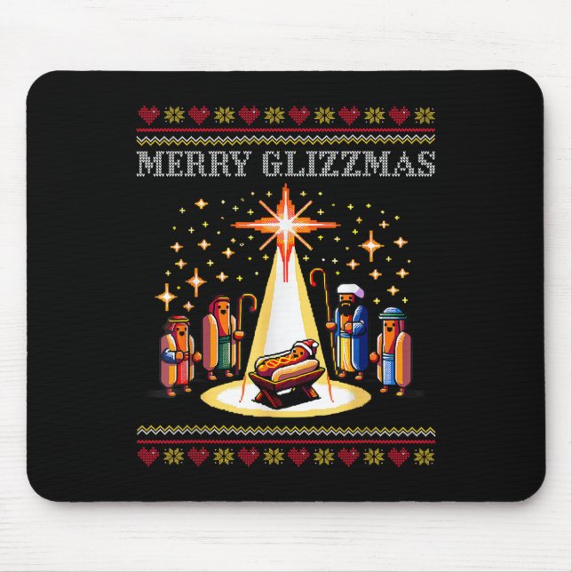 Merry Glizzmas Tacky Funny Merry Christmas Hot Dog Mouse Mat (Front)