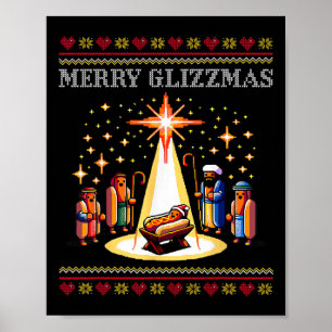 Merry Glizzmas Tacky Funny Merry Christmas Hot Dog Poster