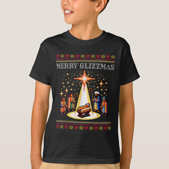 Merry Glizzmas Tacky Funny Merry Christmas Hot Dog T-Shirt (Front)