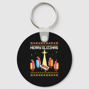 Merry Glizzmas Tacky Funny Merry Christmas Hotdogs Key Ring