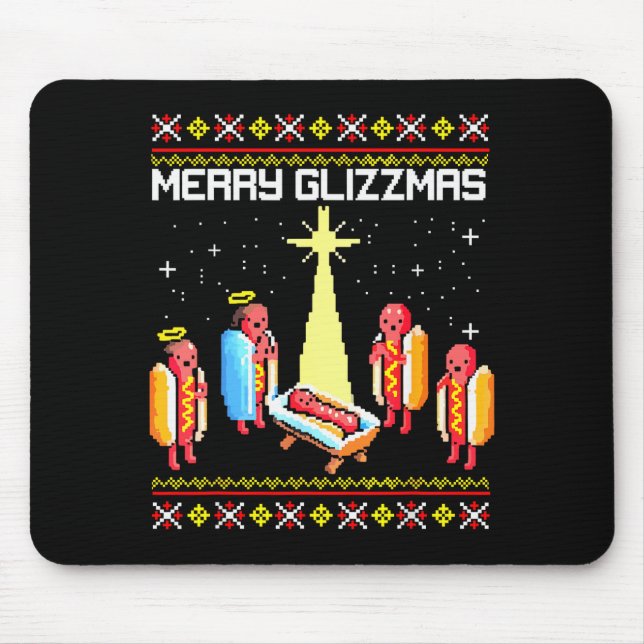 Merry Glizzmas Tacky Funny Merry Christmas Hotdogs Mouse Mat (Front)