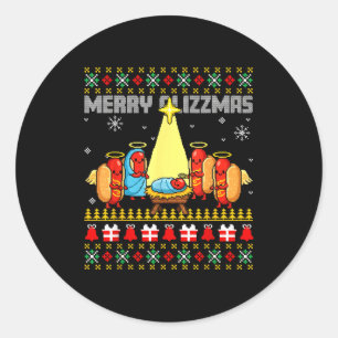 Merry Glizzmas Ugly Christmas Sweaters Hot Dogs Xm Classic Round Sticker