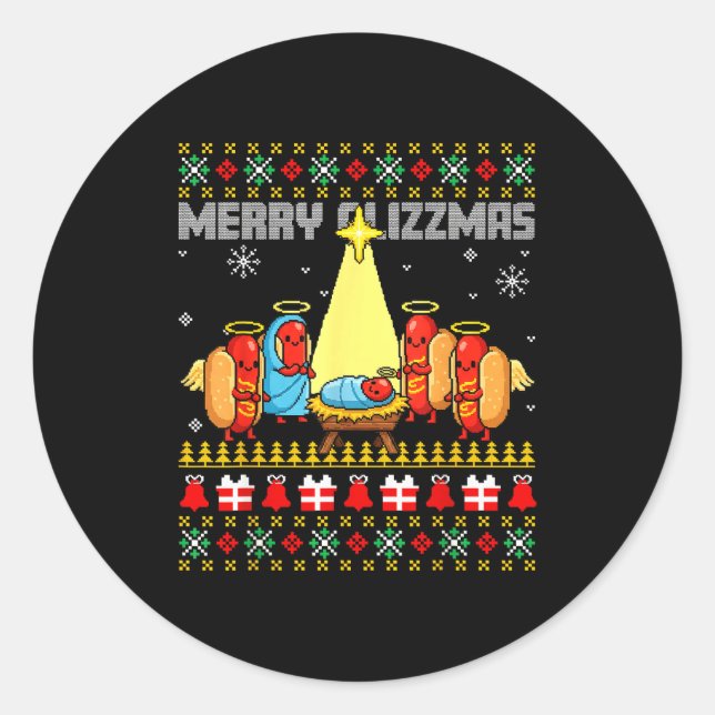 Merry Glizzmas Ugly Christmas Sweaters Hot Dogs Xm Classic Round Sticker (Front)