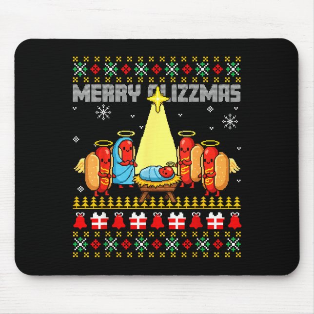 Merry Glizzmas Ugly Christmas Sweaters Hot Dogs Xm Mouse Mat (Front)
