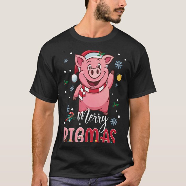 Merry Gmas Santa G Christmas Lights Xmas Farm T Sh T-Shirt (Front)