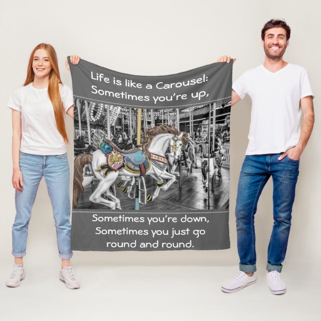 Merry Go Round Carousel Horse Photo with Quote Fleece Blanket (In Situ)