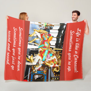 Merry Go Round Carousel Horse Photo with Quote Fleece Blanket