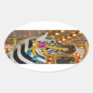 Merry-Go-Round Carousel Ride Zebra Horse Photo Oval Sticker