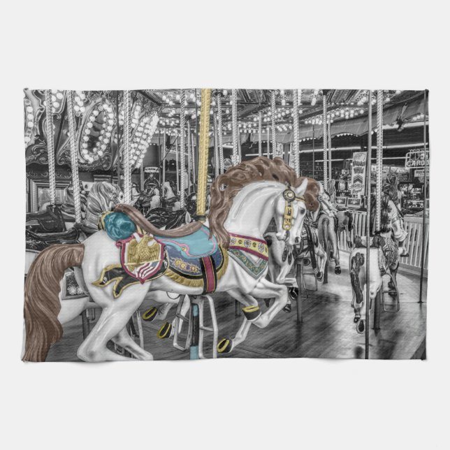 Merry Go Round Carousel Tea Towel (Horizontal)