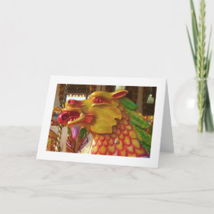 Merry-go-round Dragon - Bordered Holiday Card