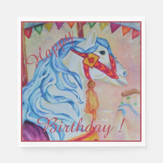 Merry-go-Round Horse Happy Birthday Party Napkin (Front)