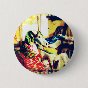 Merry-Go-Round Horses Summer Flashback Digital Art 6 Cm Round Badge