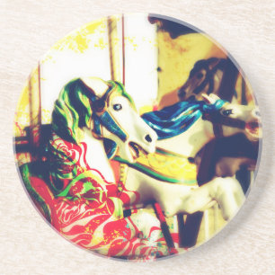 Merry-Go-Round Horses Summer Flashback Digital Art Coaster