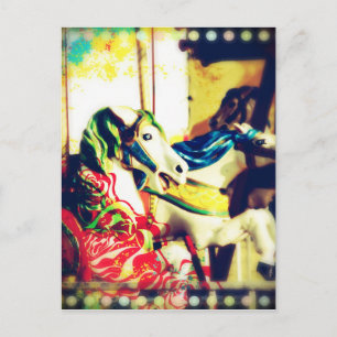 Merry-Go-Round Horses Summer Flashback Digital Art Holiday Postcard