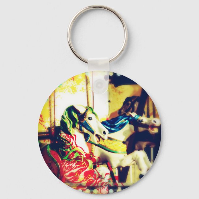 Merry-Go-Round Horses Summer Flashback Digital Art Key Ring (Front)