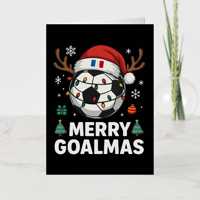 Merry Goalmas France - Funny Soccer Christmas Foil Holiday Card (Front)