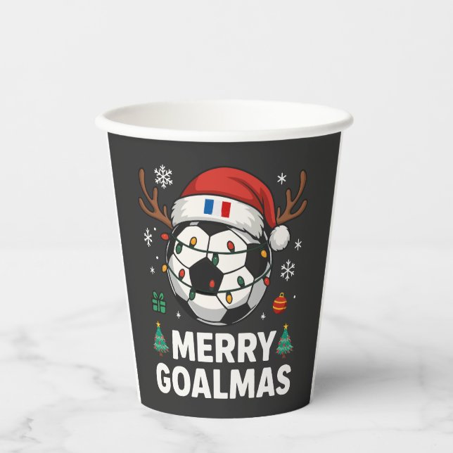 Merry Goalmas France - Funny Soccer Christmas Paper Cups (Front)