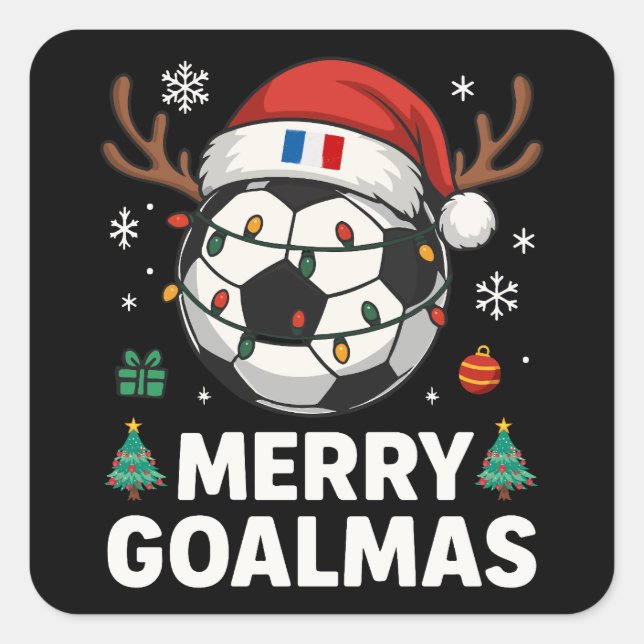 Merry Goalmas France - Funny Soccer Christmas Square Sticker (Front)