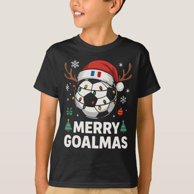 Merry Goalmas France - Funny Soccer Christmas T-Shirt (Front)