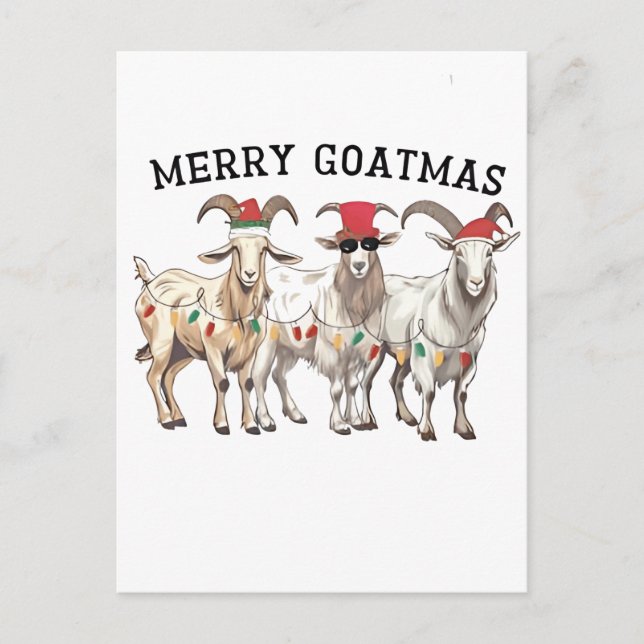 Merry Goatmas Animal Goat Lover Merry Christmas  Announcement Postcard (Front)