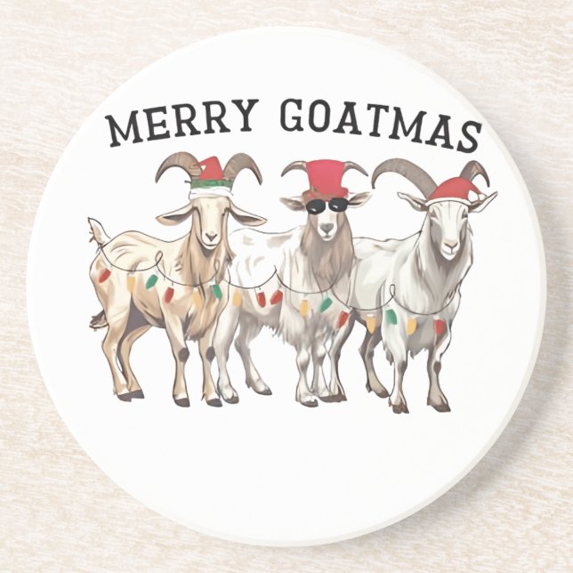Merry Goatmas Animal Goat Lover Merry Christmas Coaster (Front)