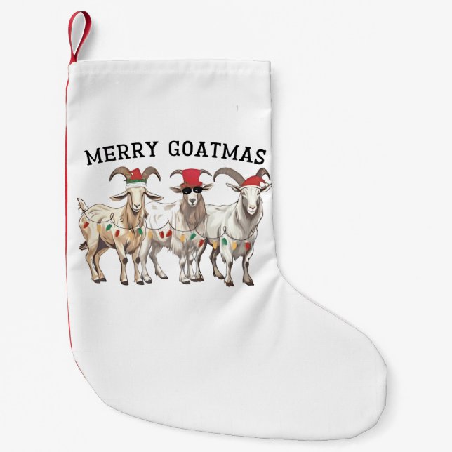 Merry Goatmas Animal Goat Lover Merry Christmas  Small Christmas Stocking (Front)
