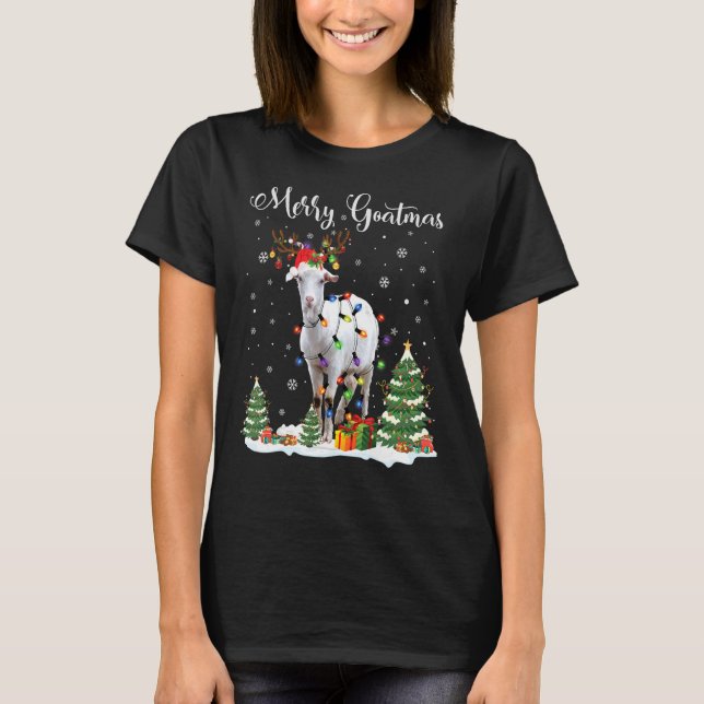 Merry Goatmas Goat Christmas Reindeer Santa Funny T-Shirt (Front)