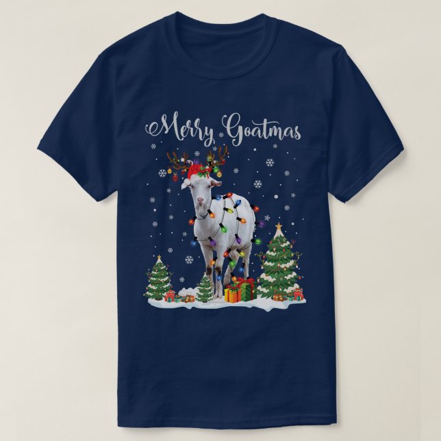 Merry Goatmas Goat Christmas Reindeer Santa  T-Shirt (Design Front)
