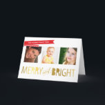 MERRY GOLD PHOTO HOLIDAY cute modern typography<br><div class="desc">NOTE - the gold foil image is a printed picture TIP :: 1. To resize / reposition the photo hit the "customise it" button. 2. You can also change the fonts, move and add more text!Send and extra special message with style and pizzazz this year... Personalised with your details &...</div>