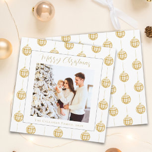 Merry Golden Gingham Plaid Family Christmas Photo Holiday Card