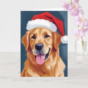 Merry Golden Retriever Santa Hat Dog Christmas Card