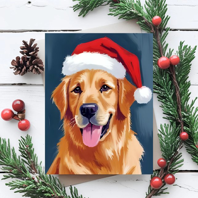 Merry Golden Retriever | Santa Hat Dog Christmas Holiday Postcard (Creator Uploaded)