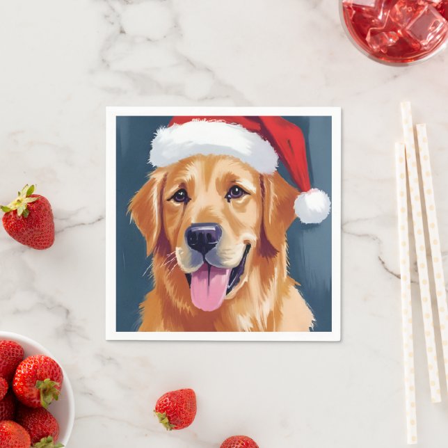 Merry Golden Retriever | Santa Hat Dog Christmas Napkin (Insitu)