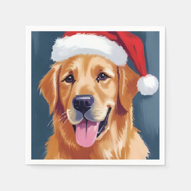 Merry Golden Retriever | Santa Hat Dog Christmas Napkin (Front)