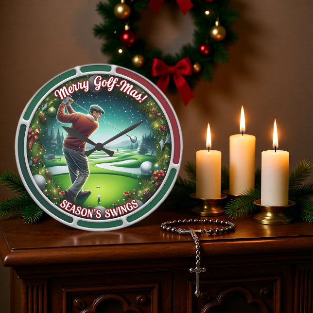 Merry Golf-Mas Holiday Golf Large Clock (Creator Uploaded)