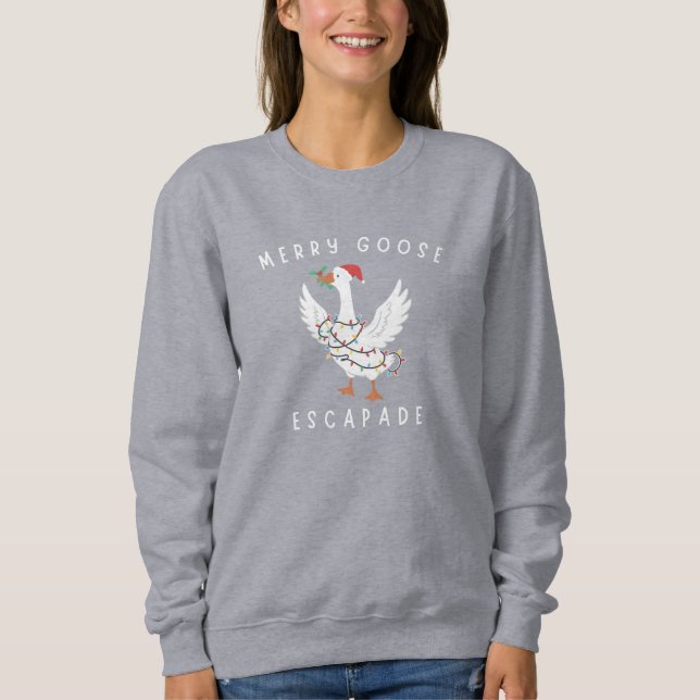 Merry Goose Escapade Christmas Lights Gift Sweatshirt (Front)