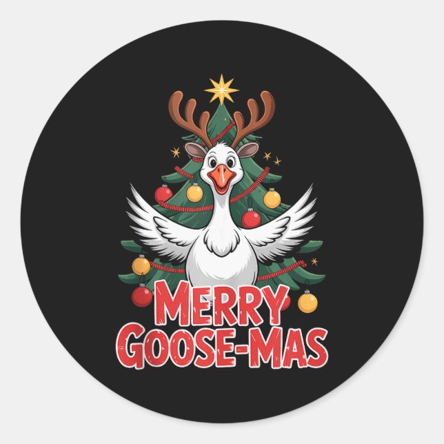 Merry Goose-mas Reindeer Antlers Funny Christmas G Classic Round Sticker (Front)