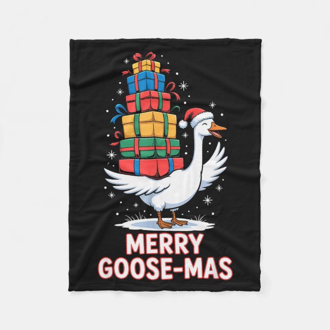 Merry Goose-mas With Xmas Funny Christmas Goose  Fleece Blanket (Front)