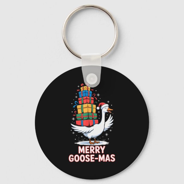 Merry Goose-mas With Xmas Funny Christmas Goose  Key Ring (Front)