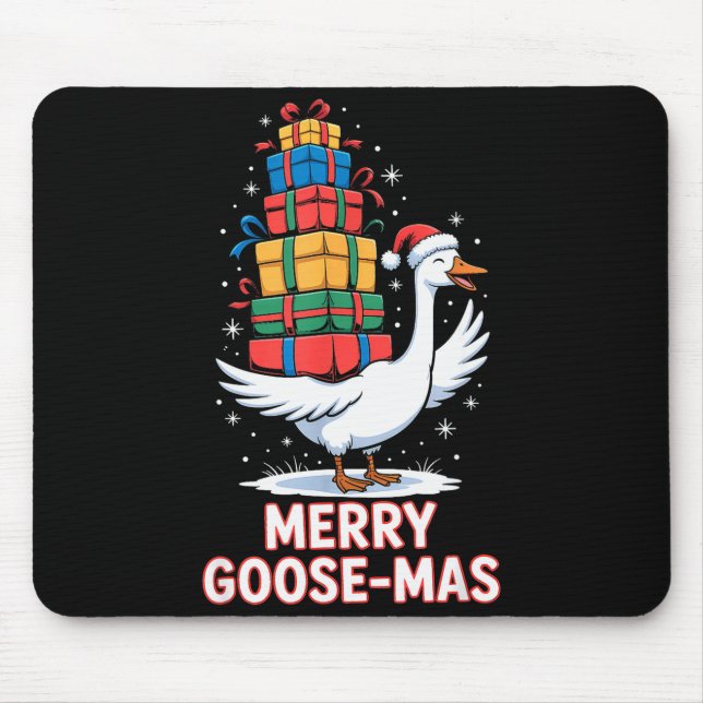 Merry Goose-mas With Xmas Funny Christmas Goose  Mouse Mat (Front)