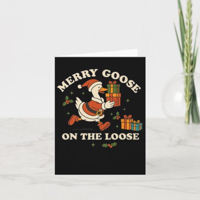 Merry Goose On The Loose Funny Christmas Silly Hum Card (Front)