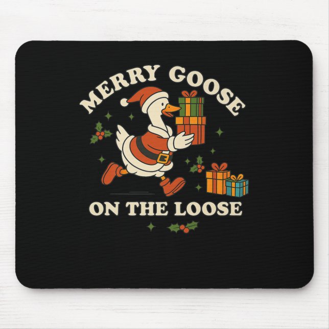 Merry Goose On The Loose Funny Christmas Silly Hum Mouse Mat (Front)